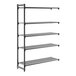 A black vented five-shelf add-on shelving unit.