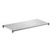 A rectangular solid metal shelf kit with a smooth surface and mounting brackets on each corner.