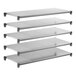 A set of five solid rectangular metal shelving units for storage or organization.