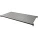 A grey Cambro Camshelving Basics shelf with 1 solid and 4 vented shelves.