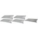 A grey rectangular metal shelf with one white vented shelf and four white metal shelves.