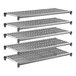 A set of five vented shelving units designed for modular storage.
