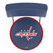 A blue swivel bar stool with a padded back and seat featuring the Washington Capitals logo.