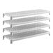 A set of four vented plastic shelving units designed for modular storage.