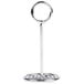 An American Metalcraft chrome swirl base card holder with a circular ring.