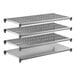 A metal shelving kit featuring one solid shelf and three vented shelves.