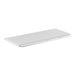 A white plastic shelf with a white metal vented grate.