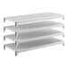 A set of four white vented plastic shelving units designed for modular storage.