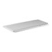 A white metal shelf with white vented shelves.