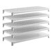 A white shelving kit with one solid shelf and four vented shelves designed for storage.