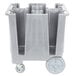 A grey plastic Cambro dish caddy with wheels.