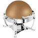 A round metal container with a bronze-coated roll top lid.