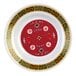 A white Thunder Group melamine soup plate with a red and blue oriental design.