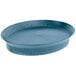 A blue oval polypropylene deli server with a metal rim.