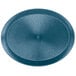 A blue oval polypropylene deli server with a circular rim.