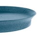 A blue polypropylene oval deli server with a metal rim.