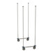 A stainless steel mobile shelving unit frame with four vertical poles and caster wheels, designed for use with Metro Super Erecta Top-Track systems.