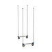 A pair of chrome-plated mobile shelving unit frames with four vertical poles and caster wheels, designed for use with Metro Super Erecta Top-Track shelving systems.