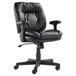 A black OIF leather office chair with armrests and wheels.
