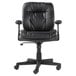 A black OIF leather office chair with wheels and arms.