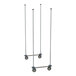 A pair of chrome-plated mobile shelving unit frames with four vertical poles and caster wheels, designed for use with Metro Super Erecta Top-Track shelving systems.