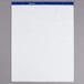A white paper with blue trim.