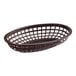 A brown Tablecraft classic oval plastic basket with holes.