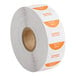 A roll of white Noble Products labels with the word Saturday in orange.