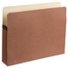 A brown file pocket with a white cover and three tabs.