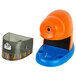 An orange and blue Elmer's CrayonPro pencil sharpener.