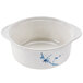 A white melamine bowl with a blue bamboo design.