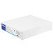 A white box with blue text that reads "Oxford Linen Finish Paper Pocket Folders, Navy Blue" on top.