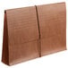 A brown legal size expansion wallet with a string closure.