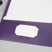 A purple Oxford 2-pocket folder with white paper in it.