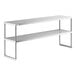 A Regency stainless steel double deck table mounted overshelf.