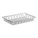 A silver metal wire pastry basket with a handle.