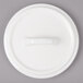 A white Bon Chef porcelain lid with a handle.
