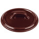 A Bon Chef burnt umber porcelain cocotte lid with a handle.