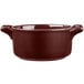 A brown Bon Chef porcelain casserole with handles.