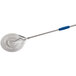 A GI Metal stainless steel small round perforated pizza peel with a blue handle.