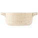 A white porcelain oval cocotte with two handles.