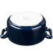 A cobalt blue porcelain cocotte with handles.