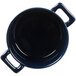 A cobalt blue porcelain Bon Chef cocotte with two handles.