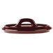 A brown Bon Chef porcelain oval cocotte lid with a handle.