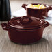 A Bon Chef burnt umber porcelain oval cocotte lid.