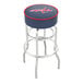 A Washington Capitals-themed swivel bar stool with a double ring chrome base and a 4-inch padded seat.