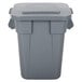 A Rubbermaid gray plastic bin with lid.