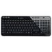 A black Logitech K360 wireless keyboard with grey keys and white text.