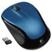 A close up of a blue and black Logitech M325 wireless mouse.