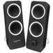 A pair of black Logitech Z200 2.0 stereo speakers.